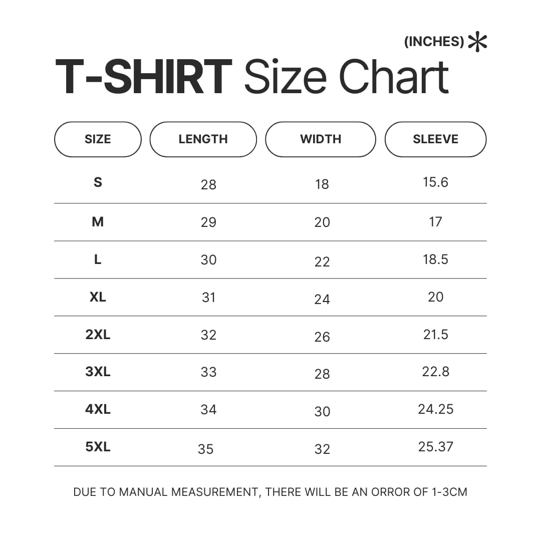 T shirt Size Chart - Berserk Merchandise