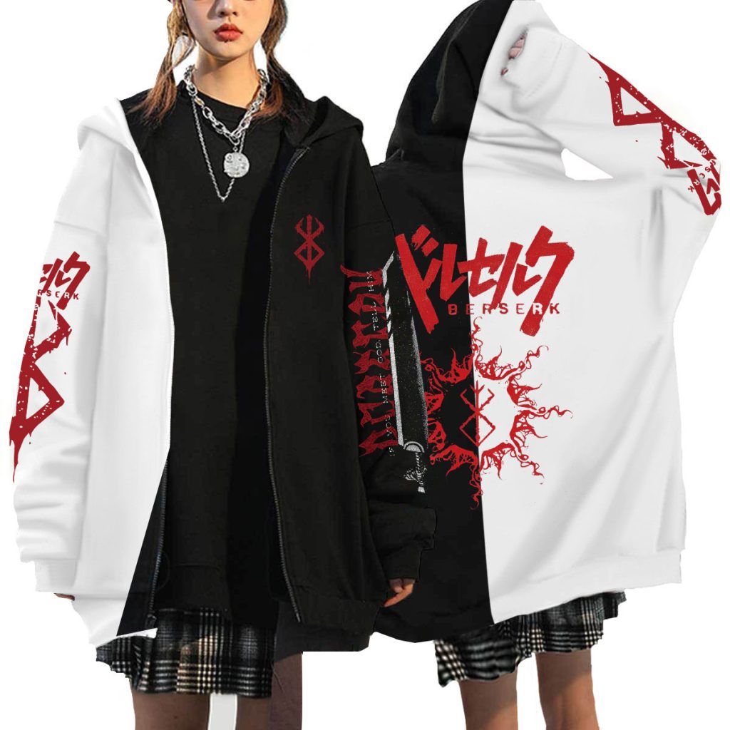 Berserk Anime Hoodie Men Zip Up Hooded Sweatshirt Anime Zipper Jackets Casual Print Women Unisex Black 2 - Berserk Merchandise