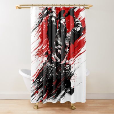 An Angry Warrior With A Beard, His Body Was Stained With Blood, Berserk Shower Curtain Official Berserk Merch