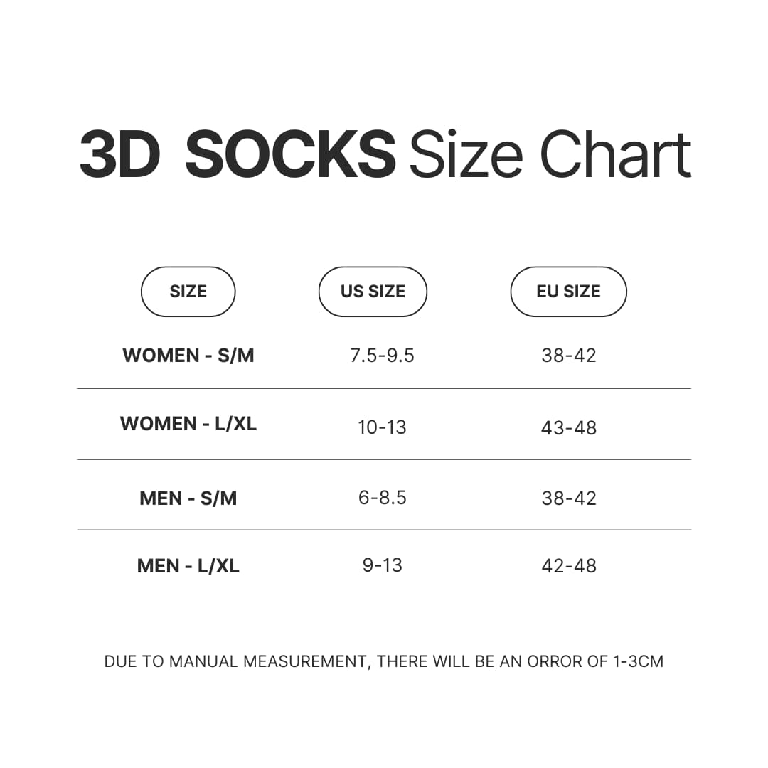 3D Socks Size Chart - Berserk Merchandise