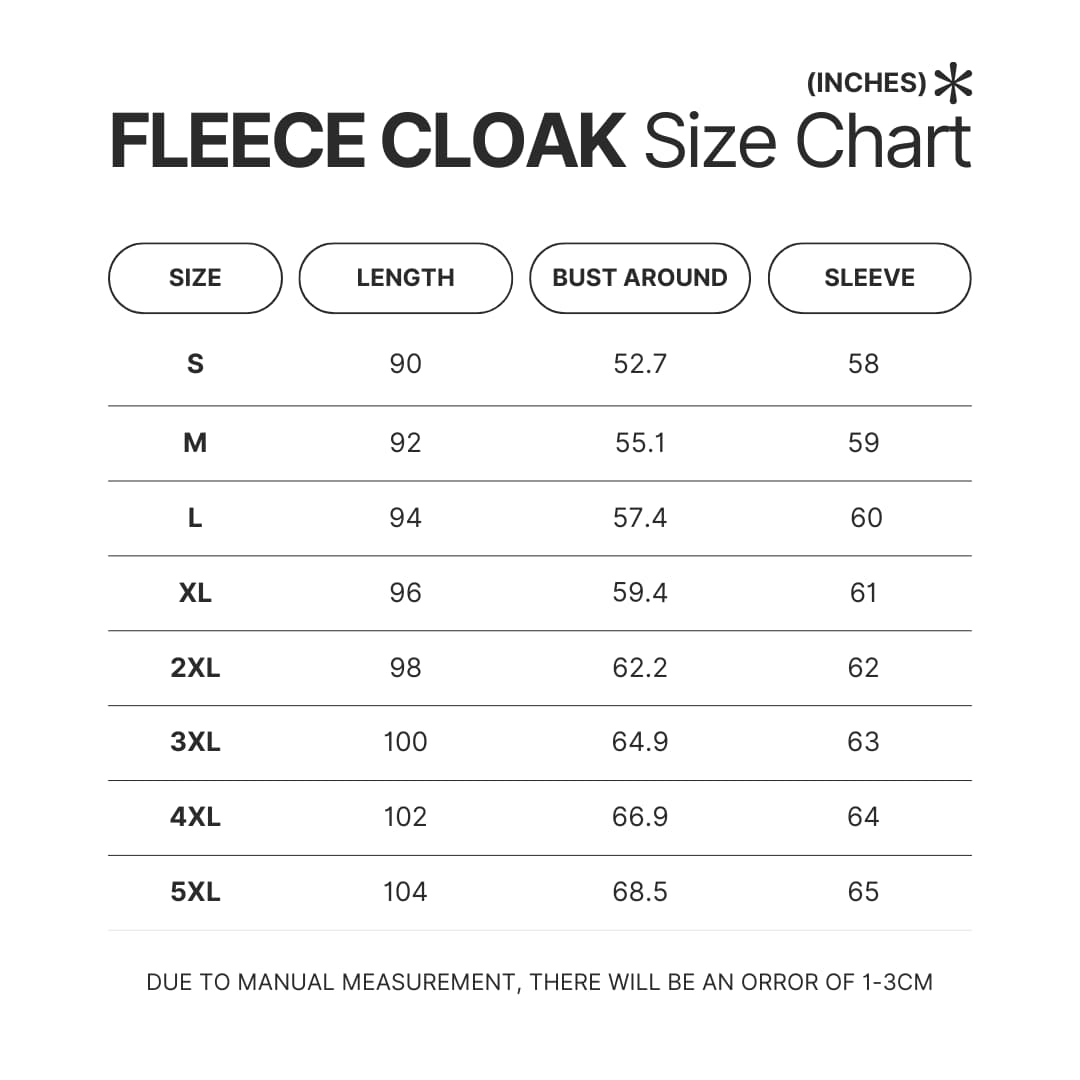 Fleece Cloak Size Chart - Berserk Merchandise