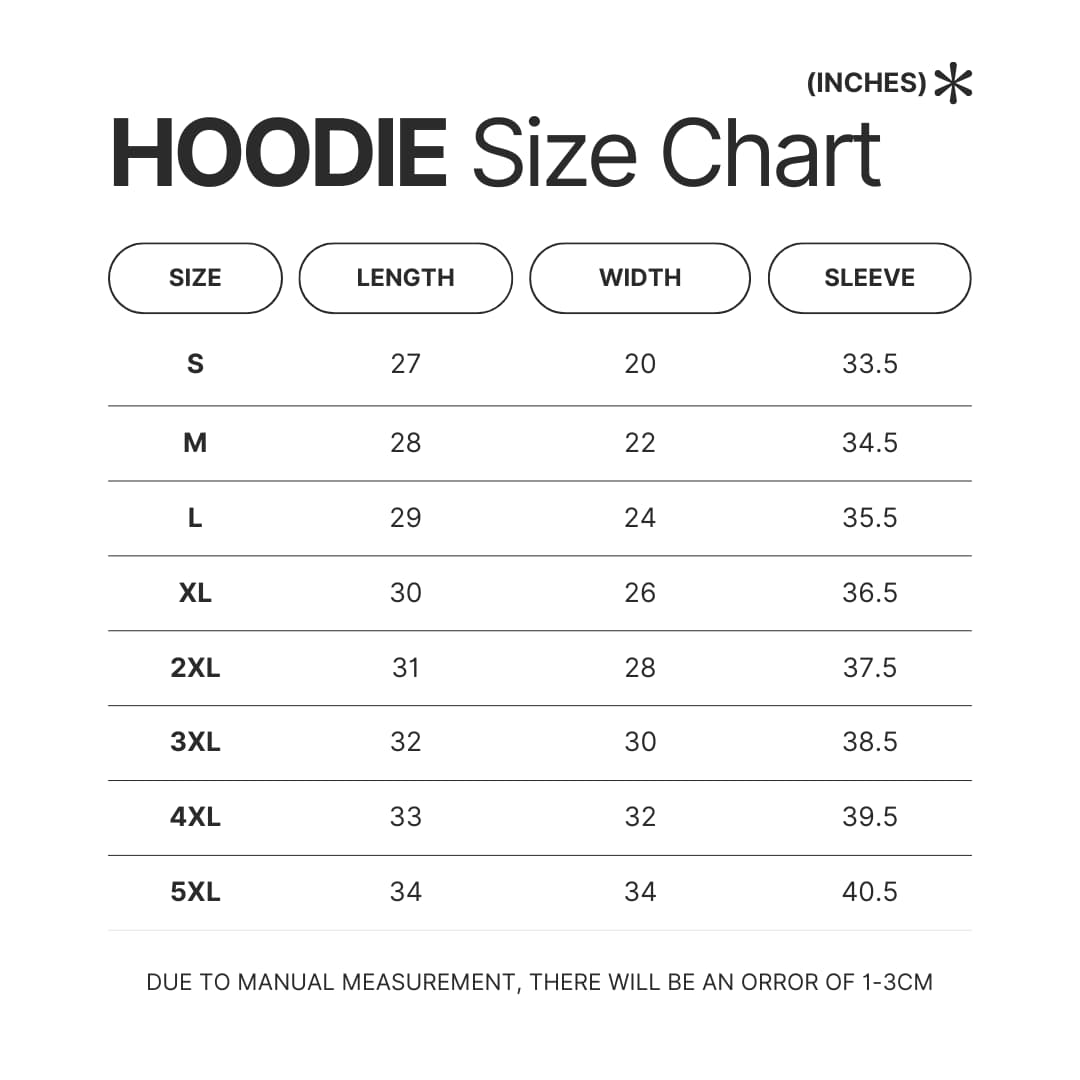 Hoodie Size Chart - Berserk Merchandise