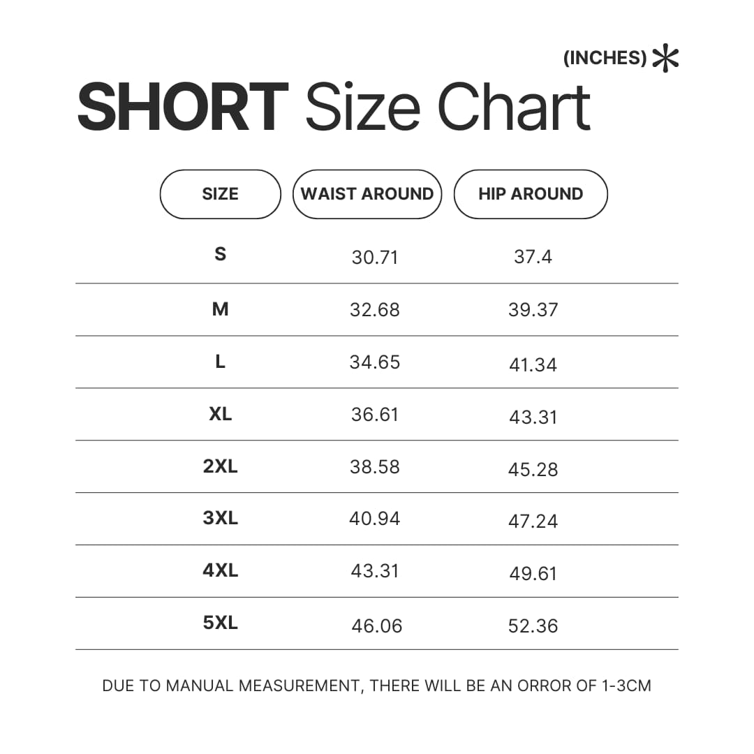 Short Size Chart - Berserk Merchandise