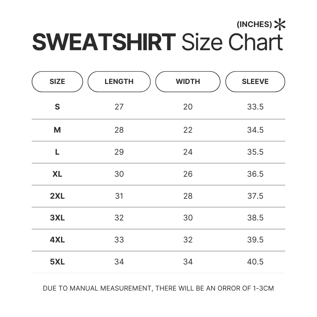 Sweatshirt Size Chart - Berserk Merchandise