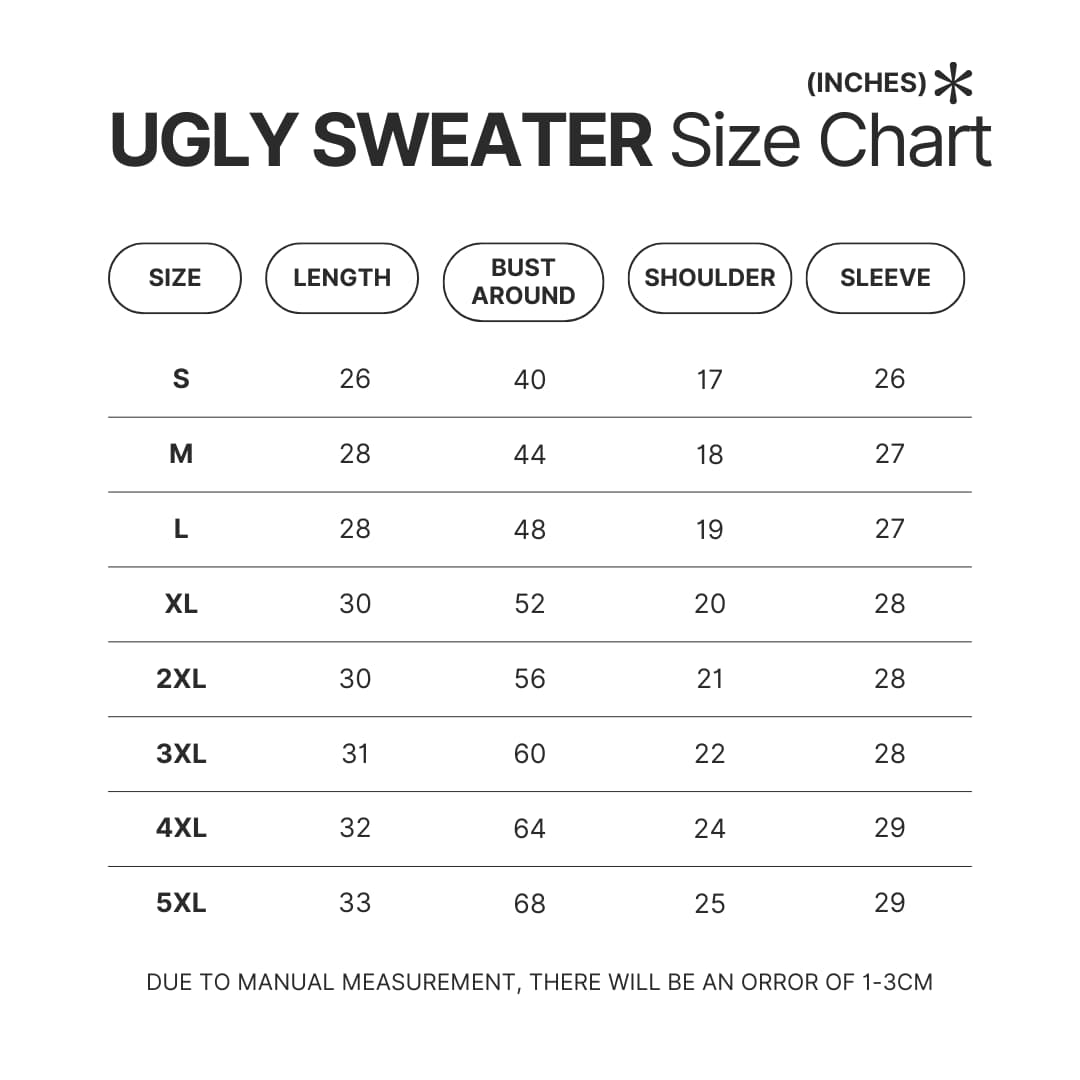 Ugly Sweater Size Chart - Berserk Merchandise