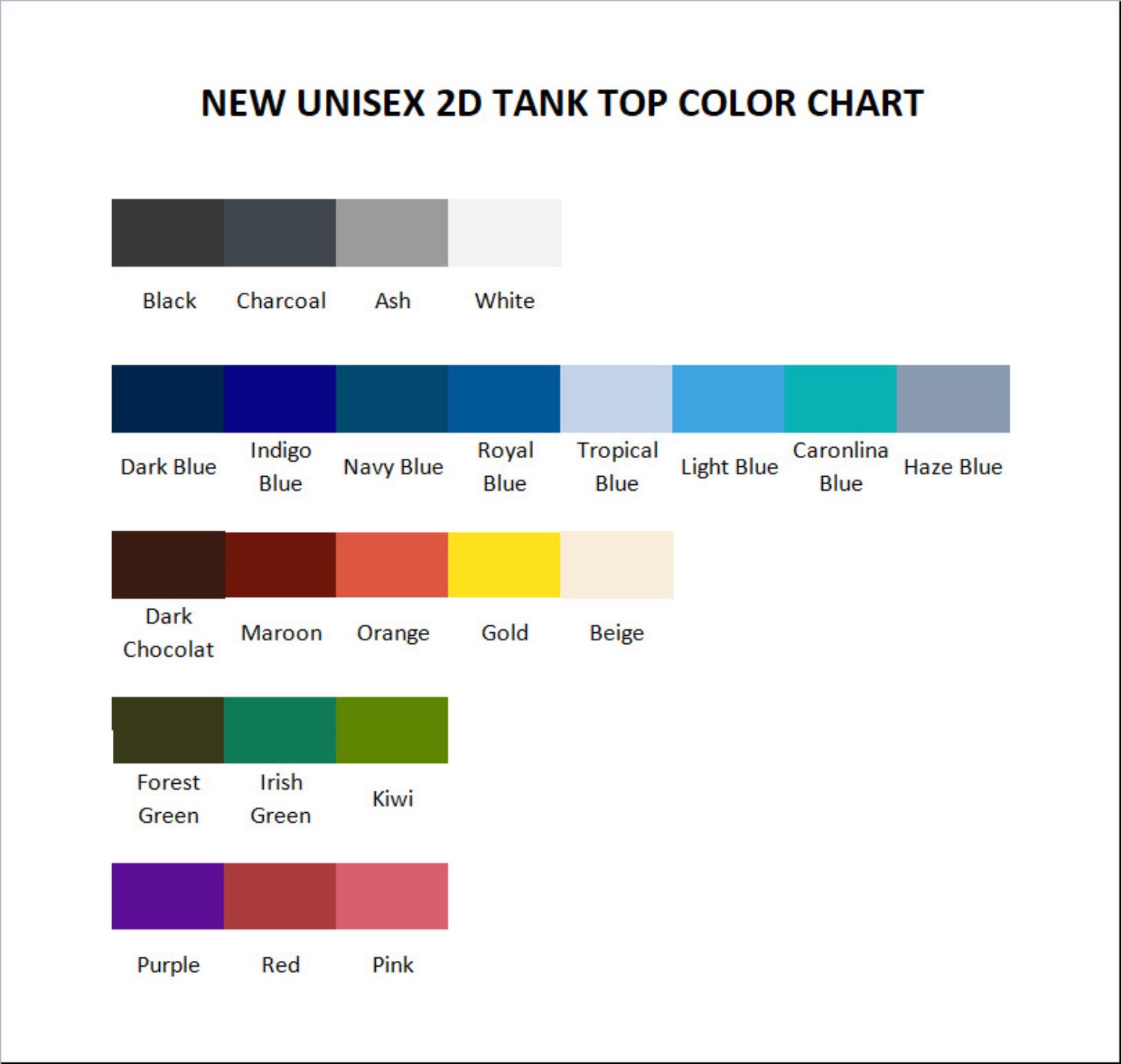 tank top color chart - Berserk Merchandise